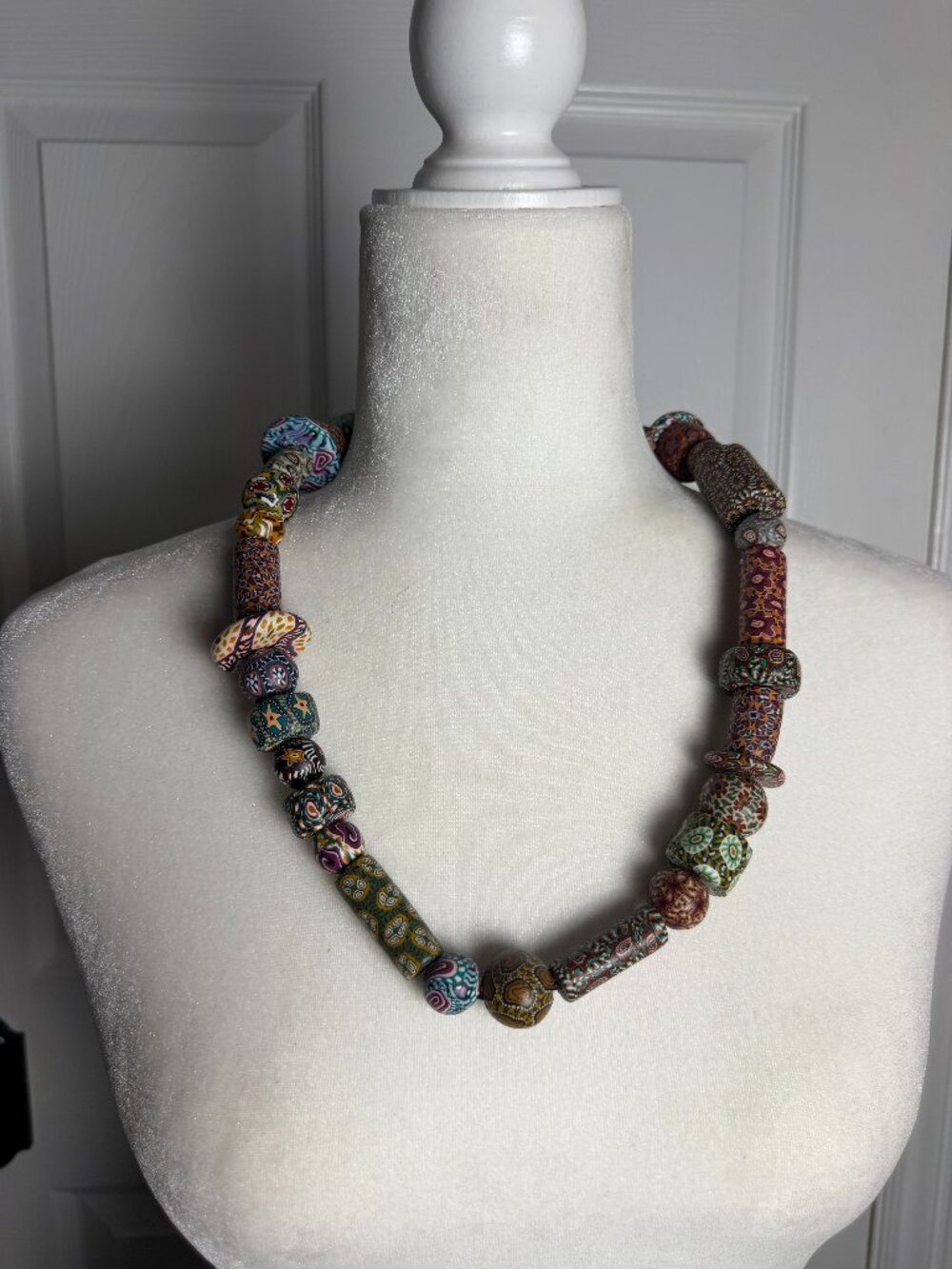 Handmade Multi Colored Chunky Clay Bead Necklace Gorgeous Details